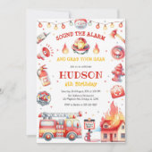 Firetruck Firefighter Kids Birthday Invitation Einladung (Vorderseite)