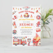 Firetruck Firefighter Kids Birthday Invitation Einladung (Stehend Vorderseite)