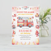 Firetruck Firefighter Kids Birthday Invitation Einladung (Stehend Vorderseite)