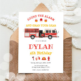 Firetruck Firefighter Kids Birthday Invitation Einladung