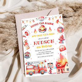 Firetruck Firefighter Kids Birthday Invitation Einladung