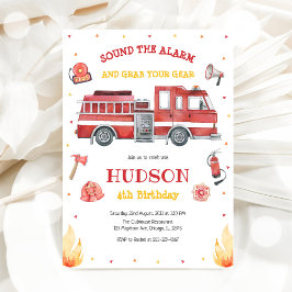 Firetruck Firefighter Kids Birthday Invitation Einladung