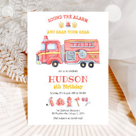 Firetruck Firefighter Kids Birthday Invitation Einladung
