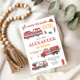 Firetruck Firefighter Kids Birthday Invitation Einladung
