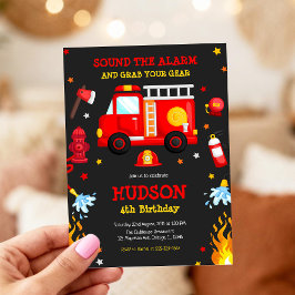 Firetruck Firefighter Kids Birthday Invitation Einladung