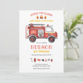 Firetruck Firefighter Kids Birthday Invitation Einladung (Stehend Vorderseite)