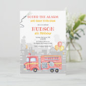 Firetruck Firefighter Kids Birthday Invitation Einladung (Stehend Vorderseite)