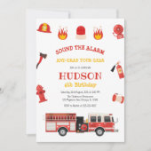 Firetruck Firefighter Kids Birthday Invitation Einladung (Vorderseite)