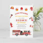 Firetruck Firefighter Kids Birthday Invitation Einladung (Stehend Vorderseite)