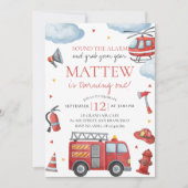 Firetruck First Birthday Invitation Einladung (Vorderseite)