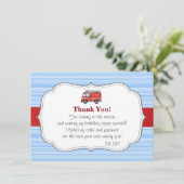 Firetruck-Geburtstag danken Ihnen zu kardieren Dankeskarte (Stehend Vorderseite)