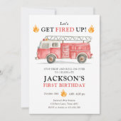 Firetruck Let's Get Fired Up Boy First Birthday Einladung (Vorderseite)