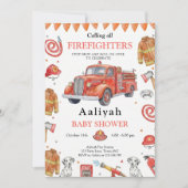 firetruck party firefighter vehicle baby shower einladung (Vorderseite)