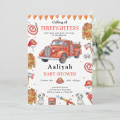 firetruck party firefighter vehicle baby shower einladung (Stehend Vorderseite)