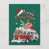 Firetruck Santa Sleigh Fireman Christmas Firefight Postkarte (Vorderseite)