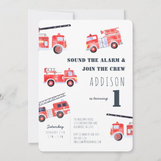 Firetrucks Birthday Einladung (Vorderseite)
