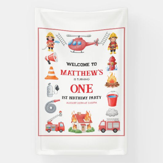 Firetrucks Boy 1st Birthday | Cute Little party Banner (Vertikal)