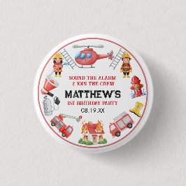 Firetrucks Boy 1st Birthday | Cute Little party Button