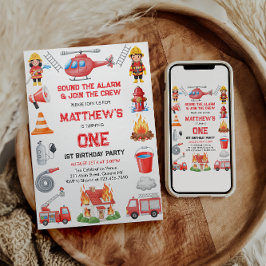 Firetrucks Boy 1st Birthday | Cute Little party Einladung