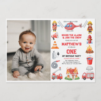 Firetrucks Boy 1st Birthday | Cute Little party In Einladung