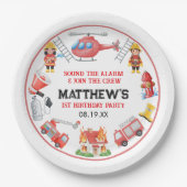 Firetrucks Boy 1st Birthday | Cute Little party Pappteller (Vorderseite)