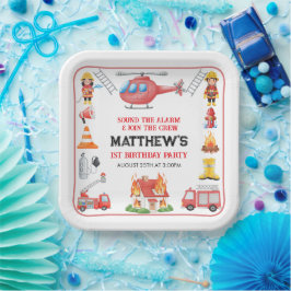 Firetrucks Boy 1st Birthday | Cute Little party Pappteller