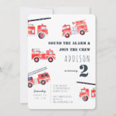 Firetrucks Boy 2. Geburtstag Einladung (Vorderseite)