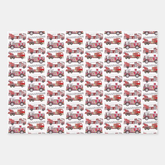 Firetrucks Geschenkpapier Set (Vorderseite)