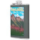 Fireweed mit GebirgsVintagem Reise-Plakat Flachmann (Links)