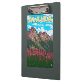 Fireweed mit GebirgsVintagem Reise-Plakat Klemmbrett (Links)