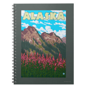 Fireweed mit GebirgsVintagem Reise-Plakat Notizblock