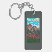 Fireweed mit GebirgsVintagem Reise-Plakat Schlüsselanhänger (Vorderseite links)