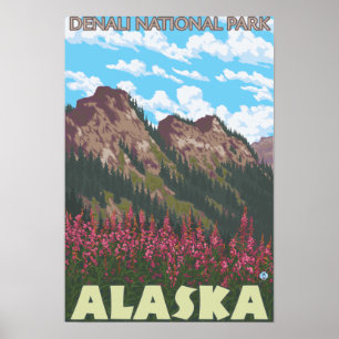 Fireweed & Mountains - Denali Nat'l Park, Poster