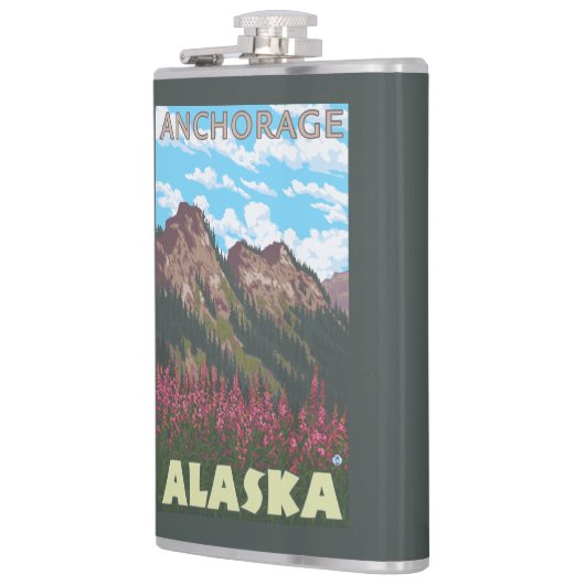 Fireweed u. Berge - Anchorage, Alaska Flachmann (Links)