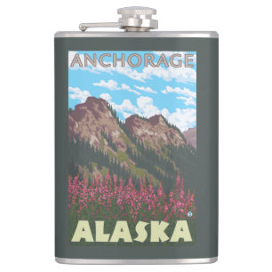 Fireweed u. Berge - Anchorage, Alaska Flachmann