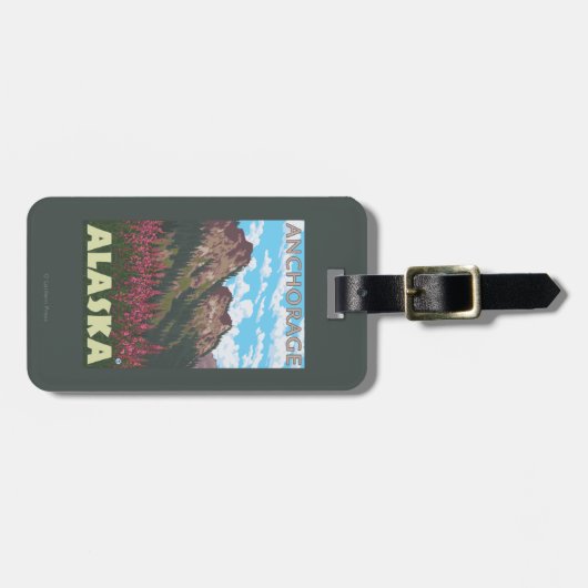 Fireweed u. Berge - Anchorage, Alaska Gepäckanhänger (Vorderseite horizontal)