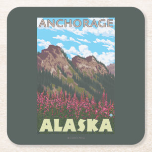 Fireweed u. Berge - Anchorage, Alaska Rechteckiger Pappuntersetzer