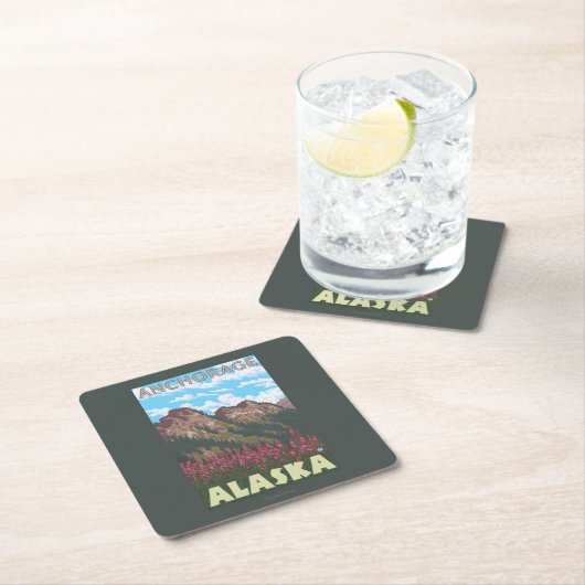 Fireweed u. Berge - Anchorage, Alaska Rechteckiger Pappuntersetzer (Vor Ort)