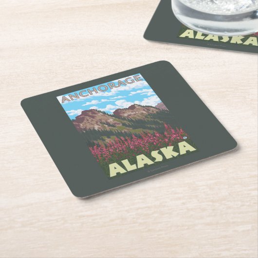 Fireweed u. Berge - Anchorage, Alaska Rechteckiger Pappuntersetzer (angewinkelt)