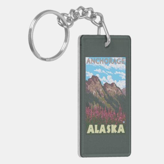 Fireweed u. Berge - Anchorage, Alaska Schlüsselanhänger (Vorderseite links)