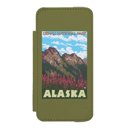 Fireweed u. Berge - Denali Nationalpark, Incipio iPhone Geldbeutel-Hülle (Folio Vorderseite)