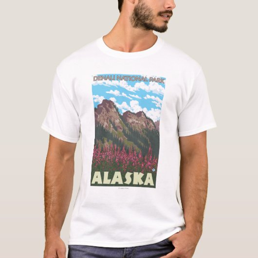 Fireweed u. Berge - Denali Nationalpark, T-Shirt (Vorderseite)