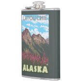 Fireweed u. Berge - Latouche, Alaska Flachmann (Links)