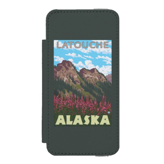 Fireweed u. Berge - Latouche, Alaska Incipio iPhone Geldbeutel-Hülle (Folio Vorderseite)