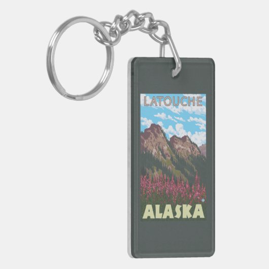 Fireweed u. Berge - Latouche, Alaska Schlüsselanhänger (Vorderseite links)