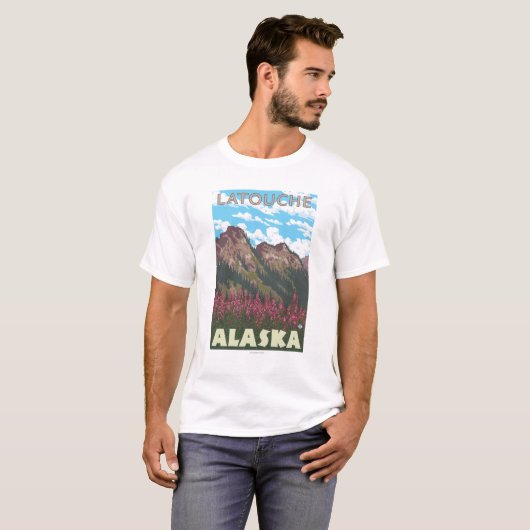Fireweed u. Berge - Latouche, Alaska T-Shirt (Vorne ganz)