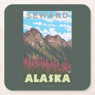 Fireweed u. Berge - Seward, Alaska Rechteckiger Pappuntersetzer