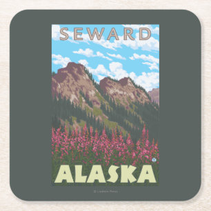 Fireweed u. Berge - Seward, Alaska Rechteckiger Pappuntersetzer