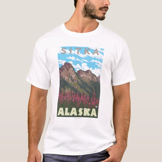 Fireweed u. Berge - Sitka, Alaska T-Shirt (Vorderseite)