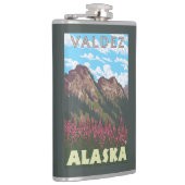 Fireweed u. Berge - Valdez, Alaska Flachmann (Rechts)